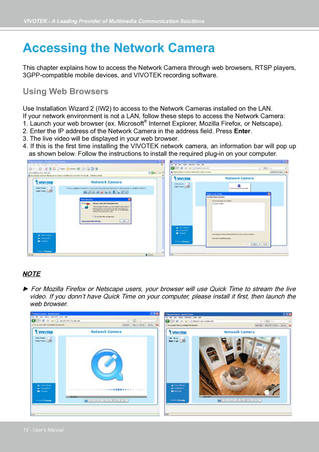 Vivotek IP7130 manual Accessing the Network Camera, Using Web Browsers 