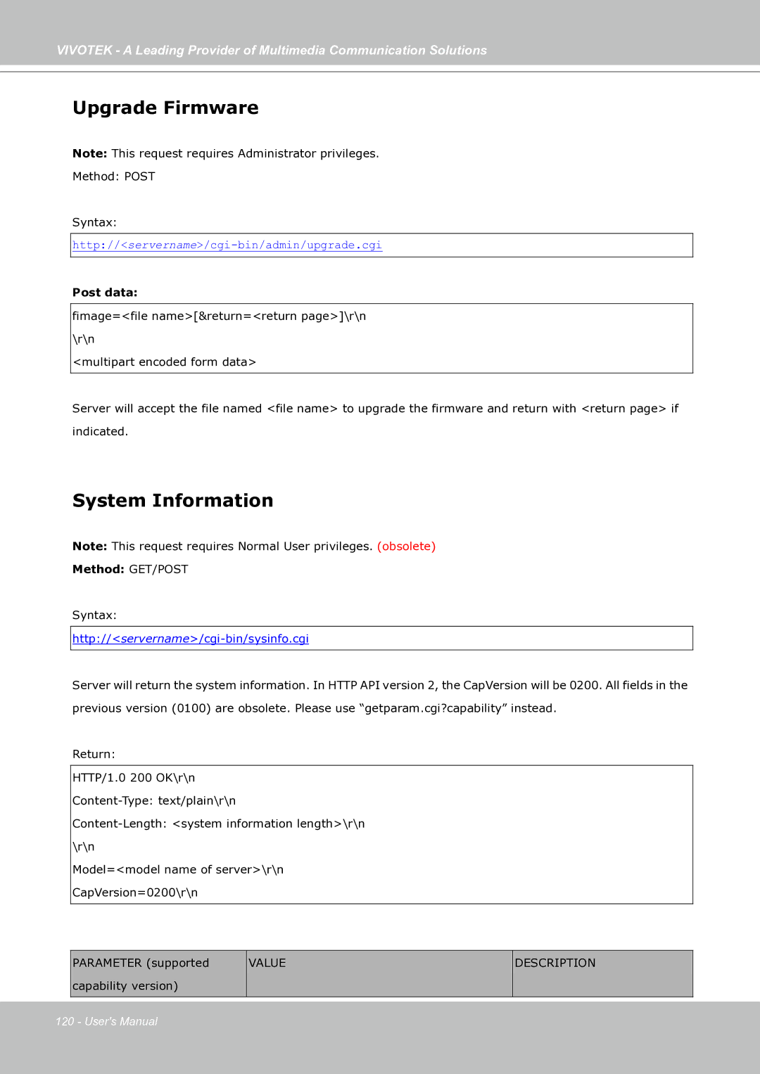 Vivotek IP7130 manual Upgrade Firmware, System Information 