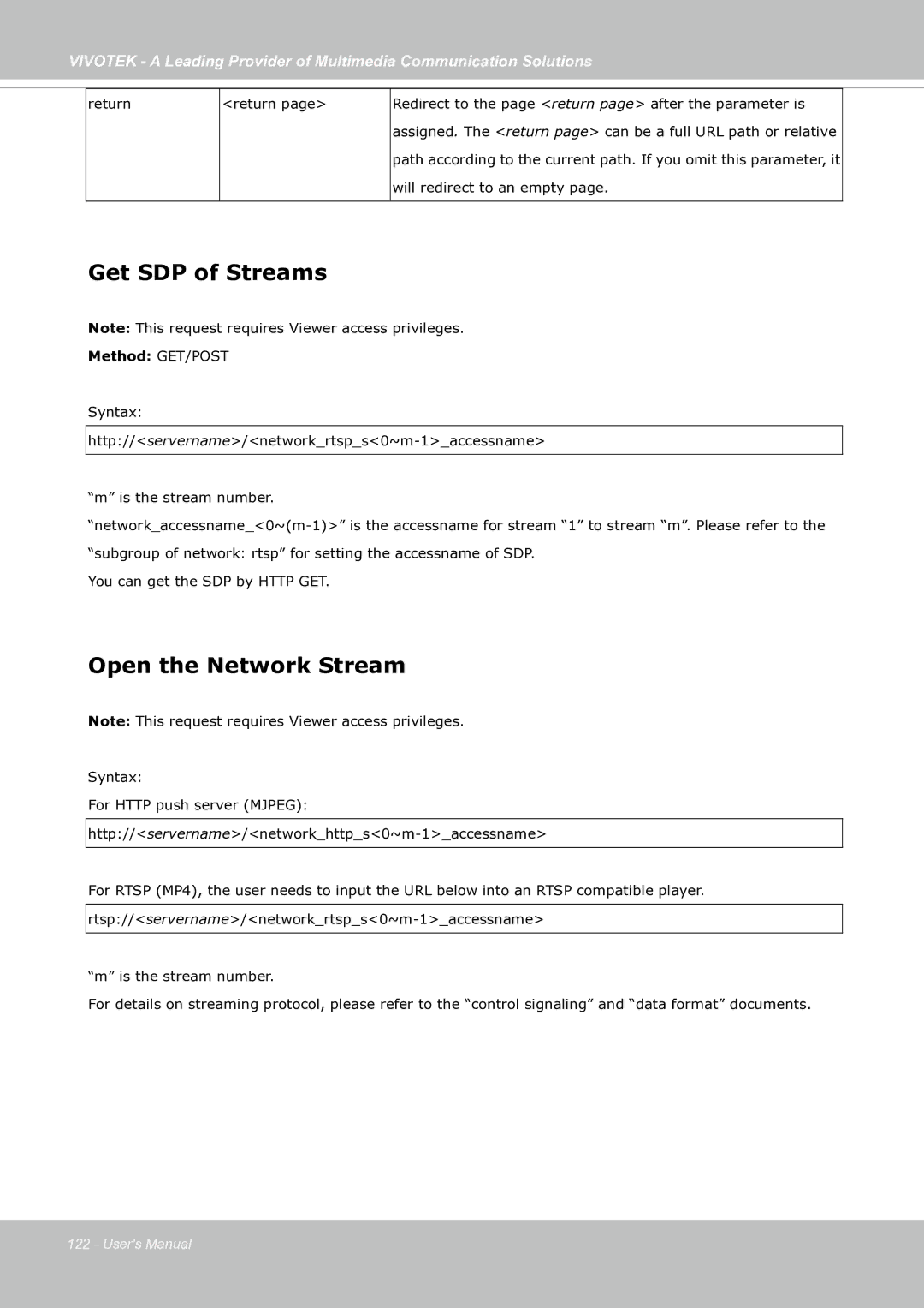 Vivotek IP7130 manual Get SDP of Streams, Open the Network Stream 