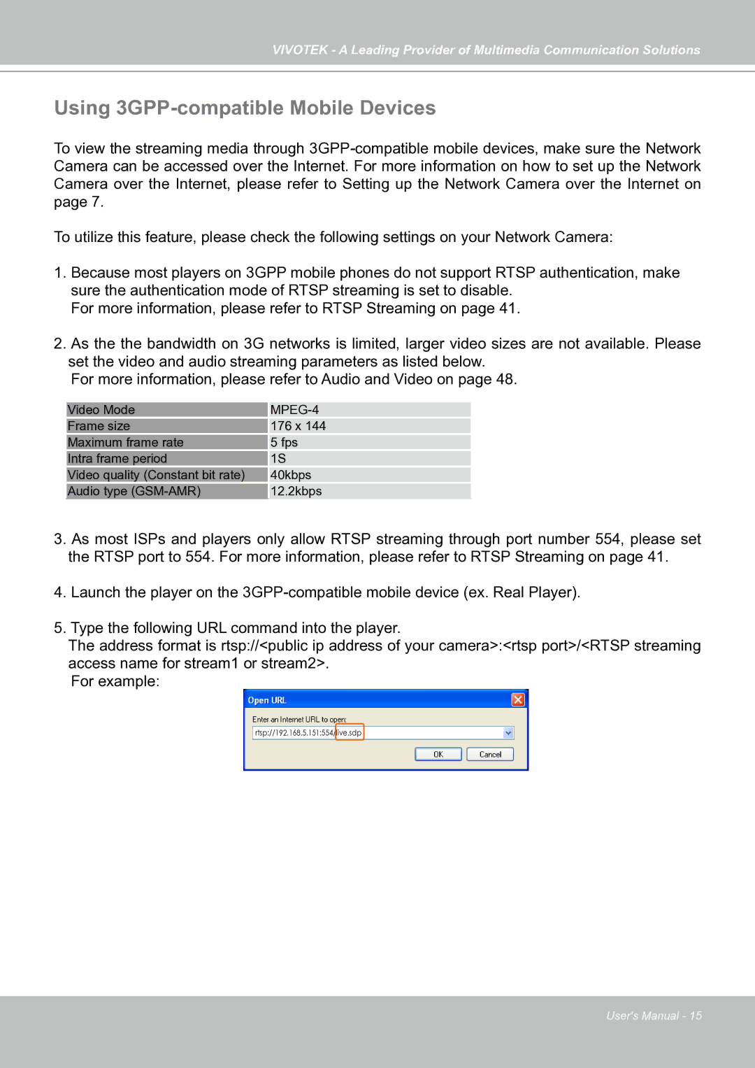 Vivotek IP7130 manual Using 3GPP-compatible Mobile Devices, MPEG-4 