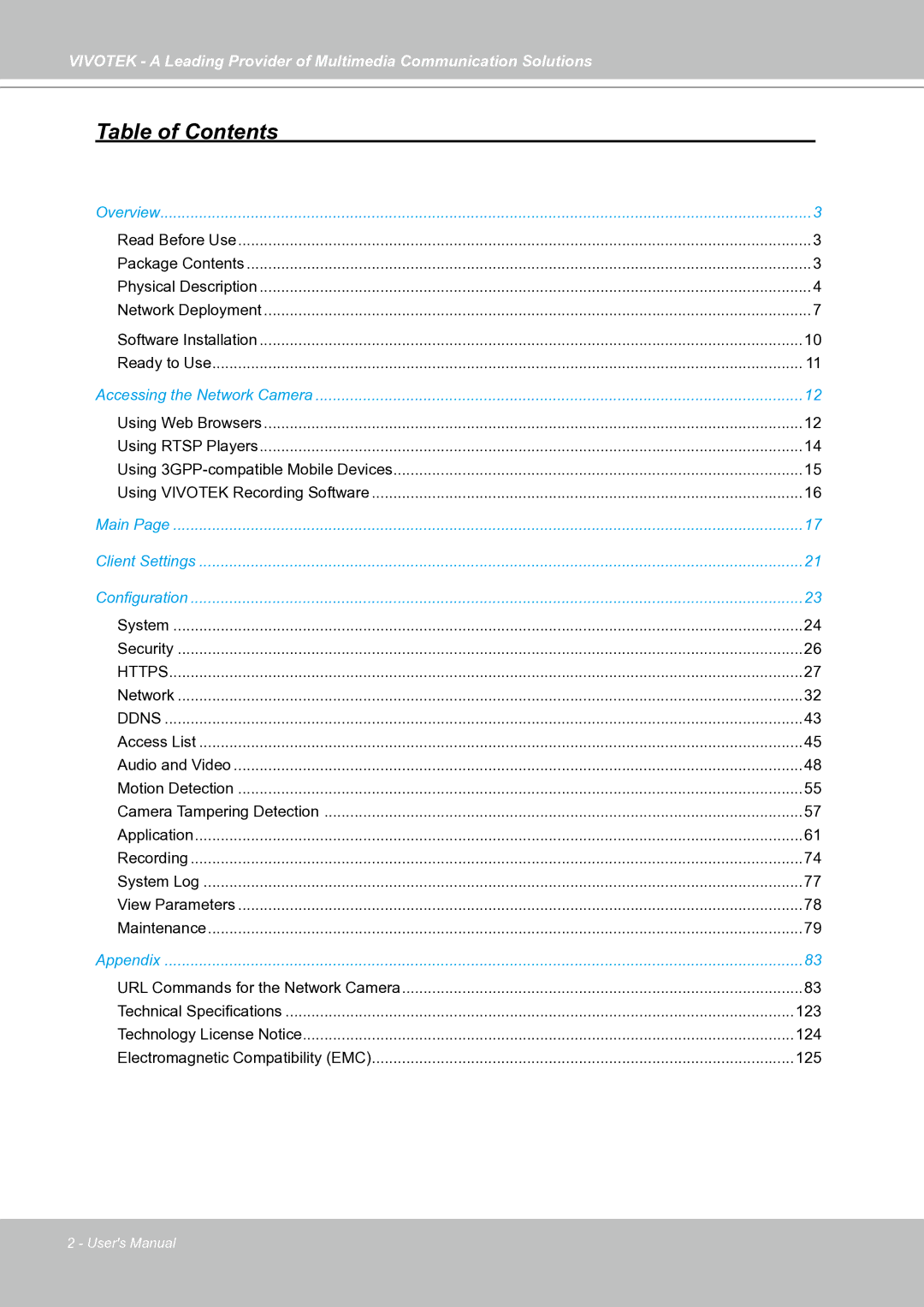 Vivotek IP7130 manual Table of Contents 