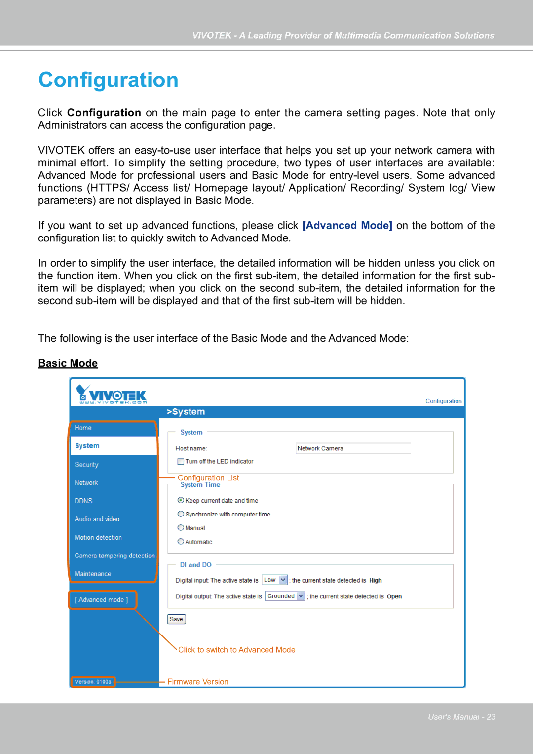 Vivotek IP7130 manual Configuration 