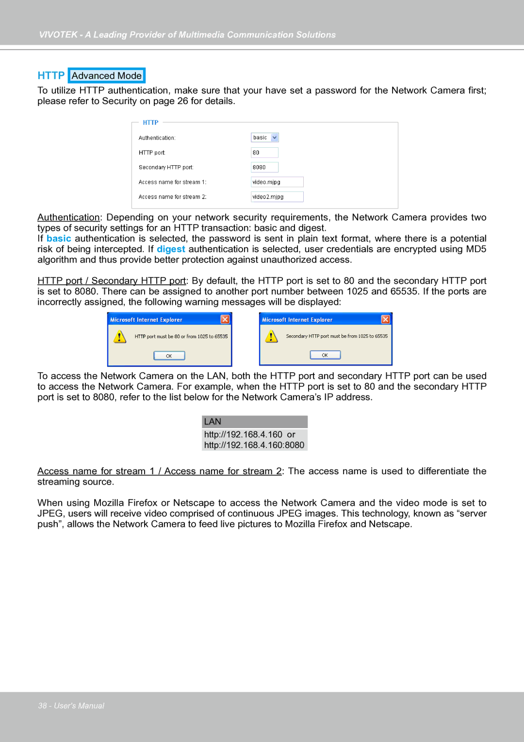 Vivotek IP7130 manual Http 