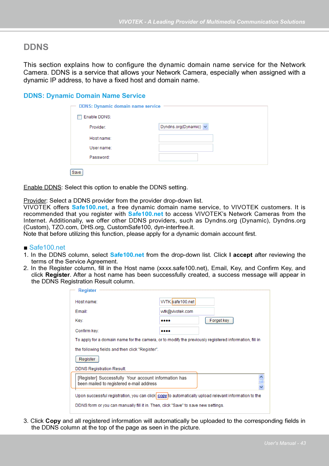 Vivotek IP7130 manual Ddns Dynamic Domain Name Service 