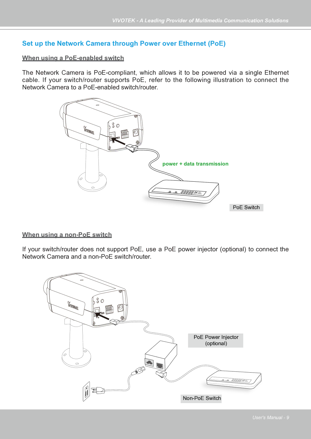 Vivotek IP7130 manual Set up the Network Camera through Power over Ethernet PoE 