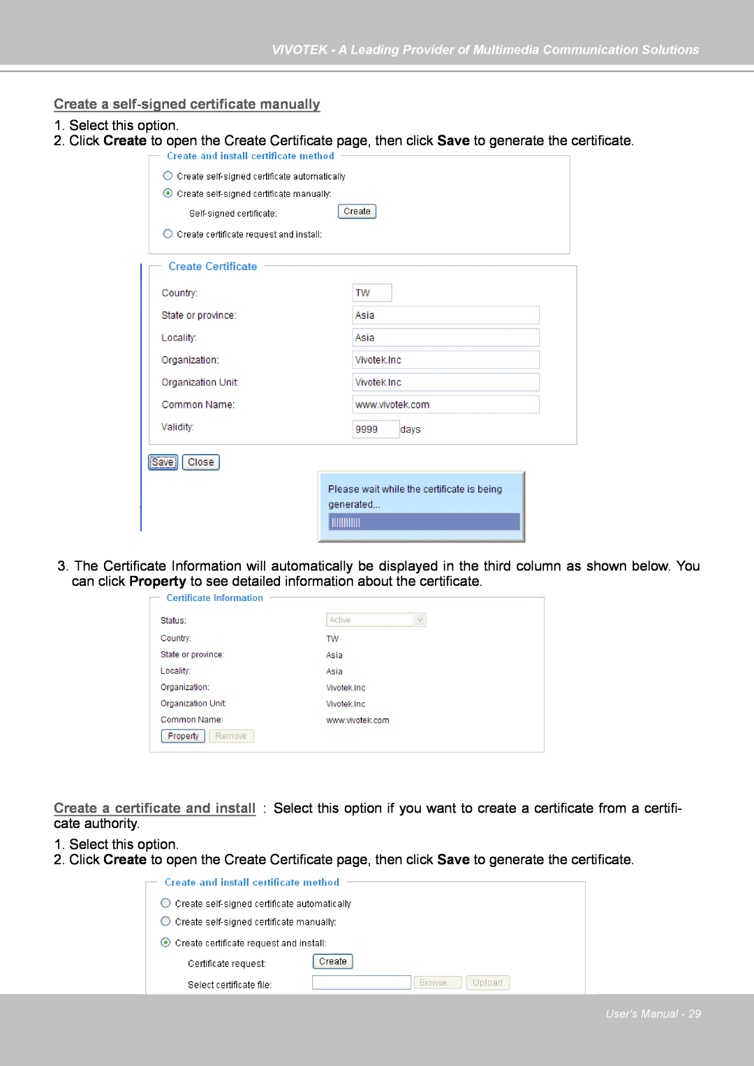 Vivotek IP7130 Create a self-signed certificate manually 
