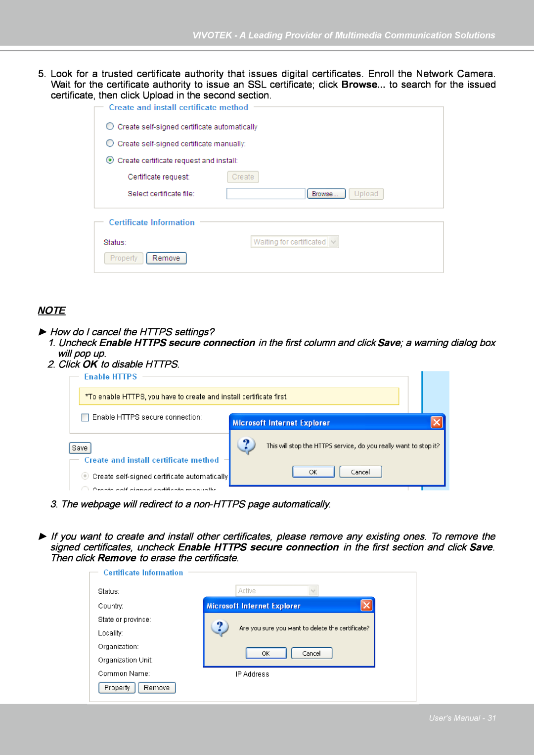 Vivotek IP7130 manual How do I cancel the HTTPS settings? 
