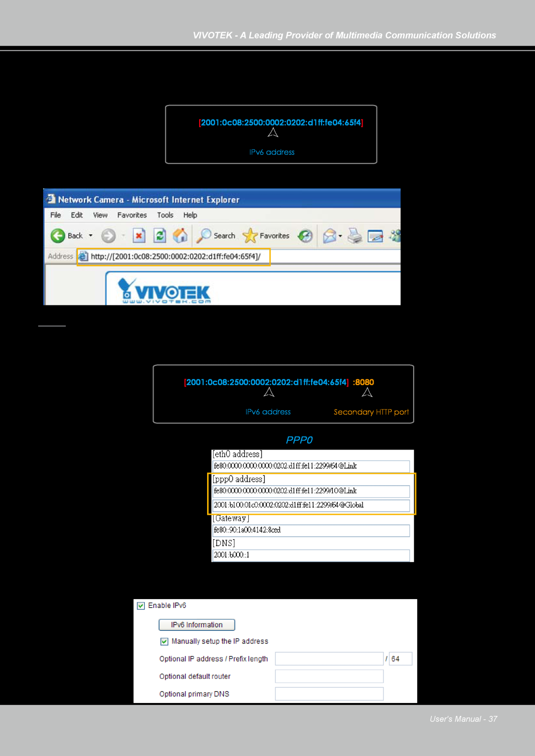 Vivotek IP7130 manual Please follow the steps below to link to an IPv6 address 