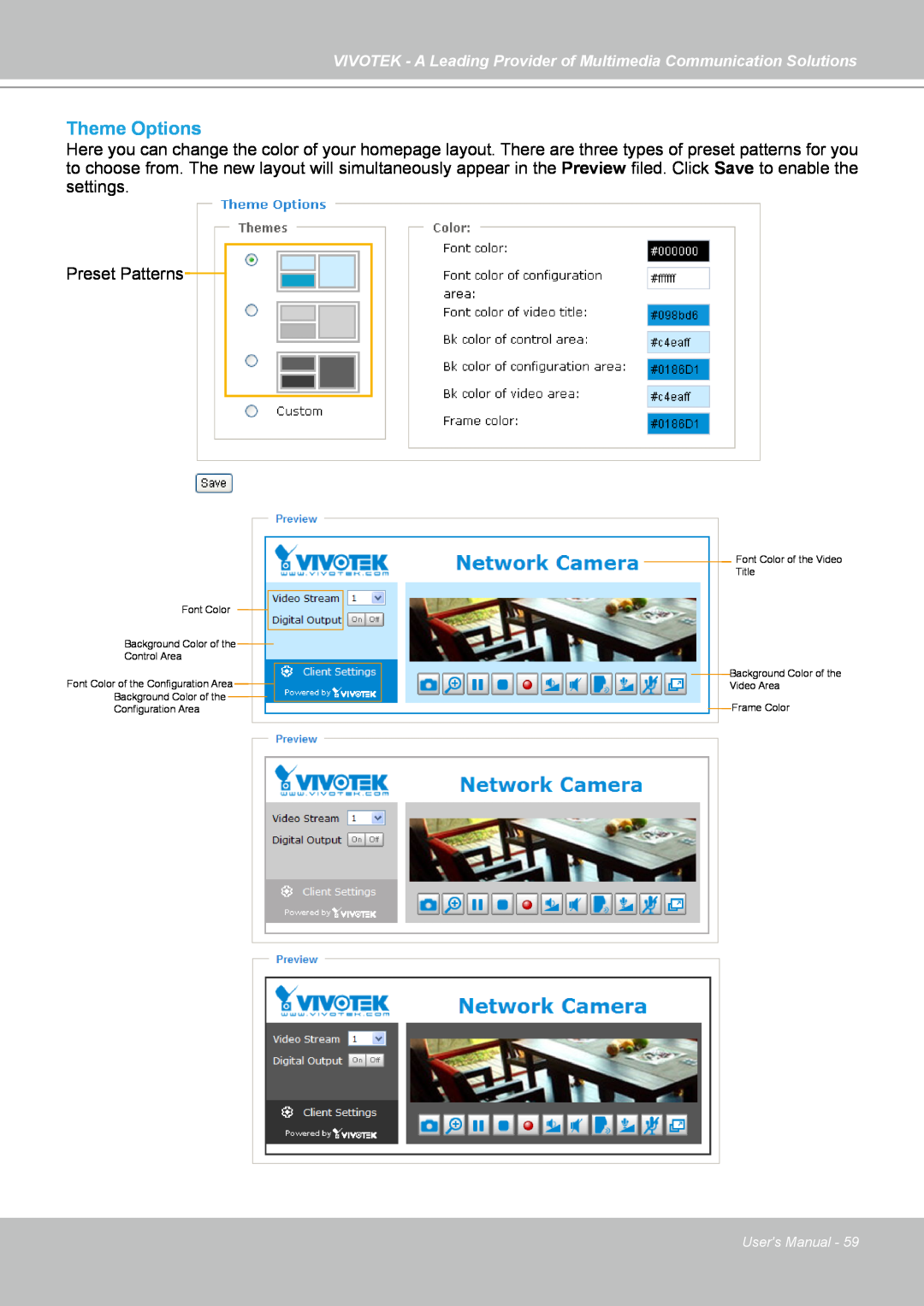 Vivotek IP7130 manual Theme Options 