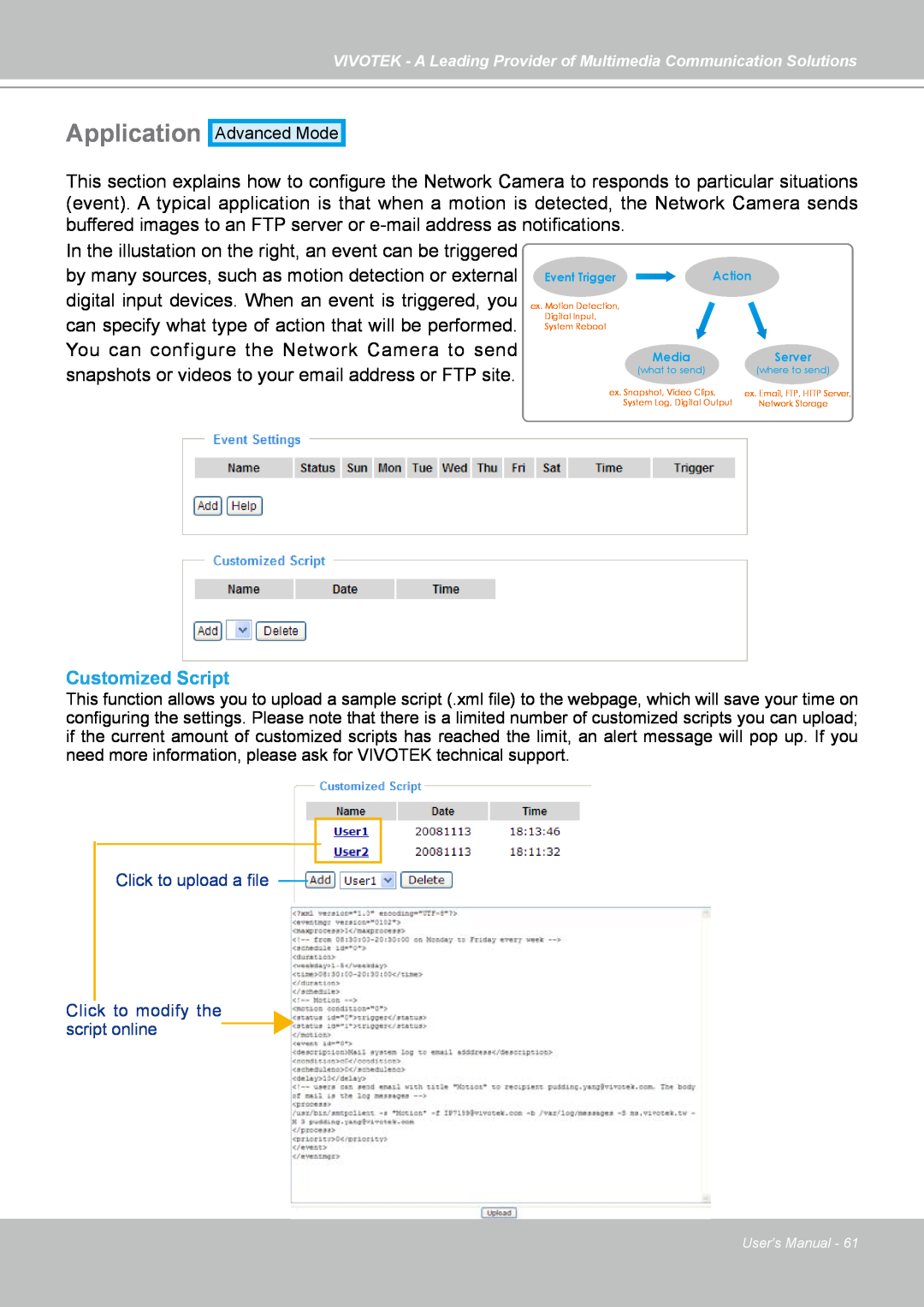 Vivotek IP7130 manual Application, Customized Script 