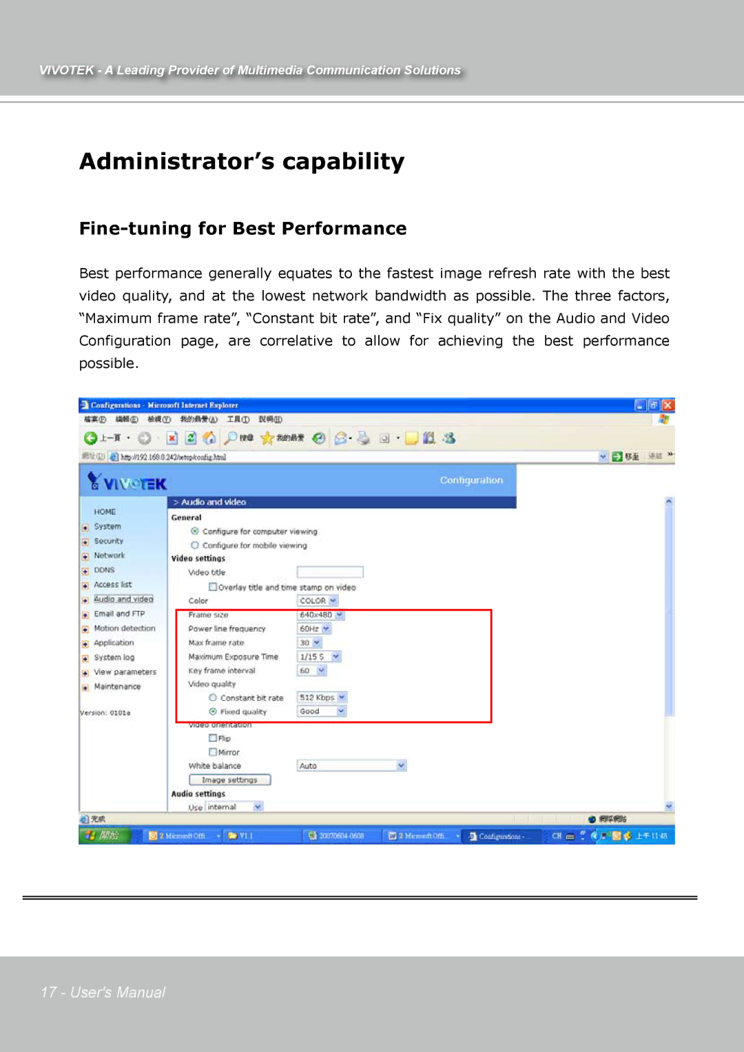 Vivotek IP7131 manual Administrator’s capability, Fine-tuning for Best Performance 