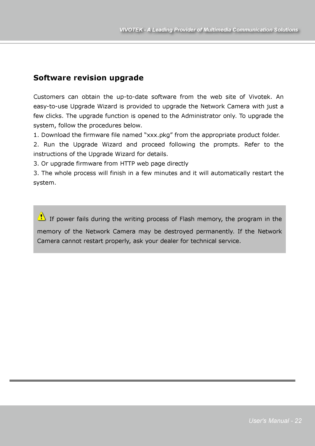 Vivotek IP7131 manual Software revision upgrade 