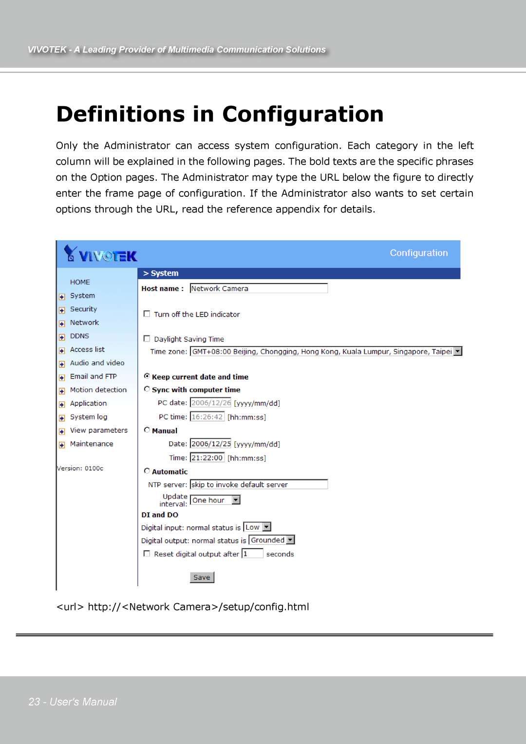 Vivotek IP7131 manual Definitions in Configuration 