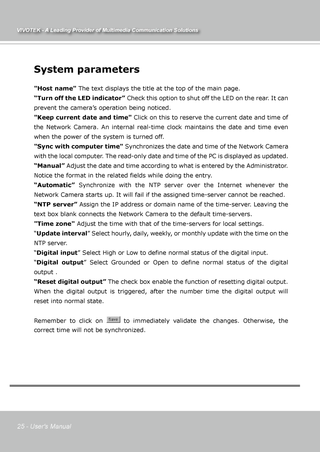 Vivotek IP7131 manual System parameters 