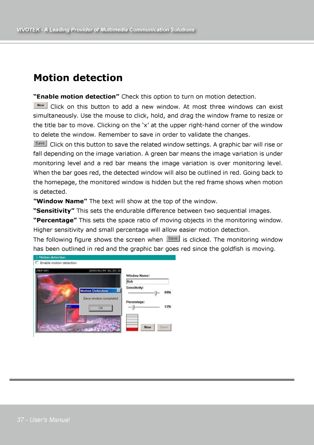 Vivotek IP7131 manual Motion detection 