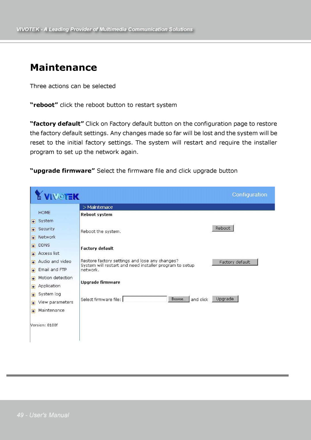 Vivotek IP7131 manual Maintenance 