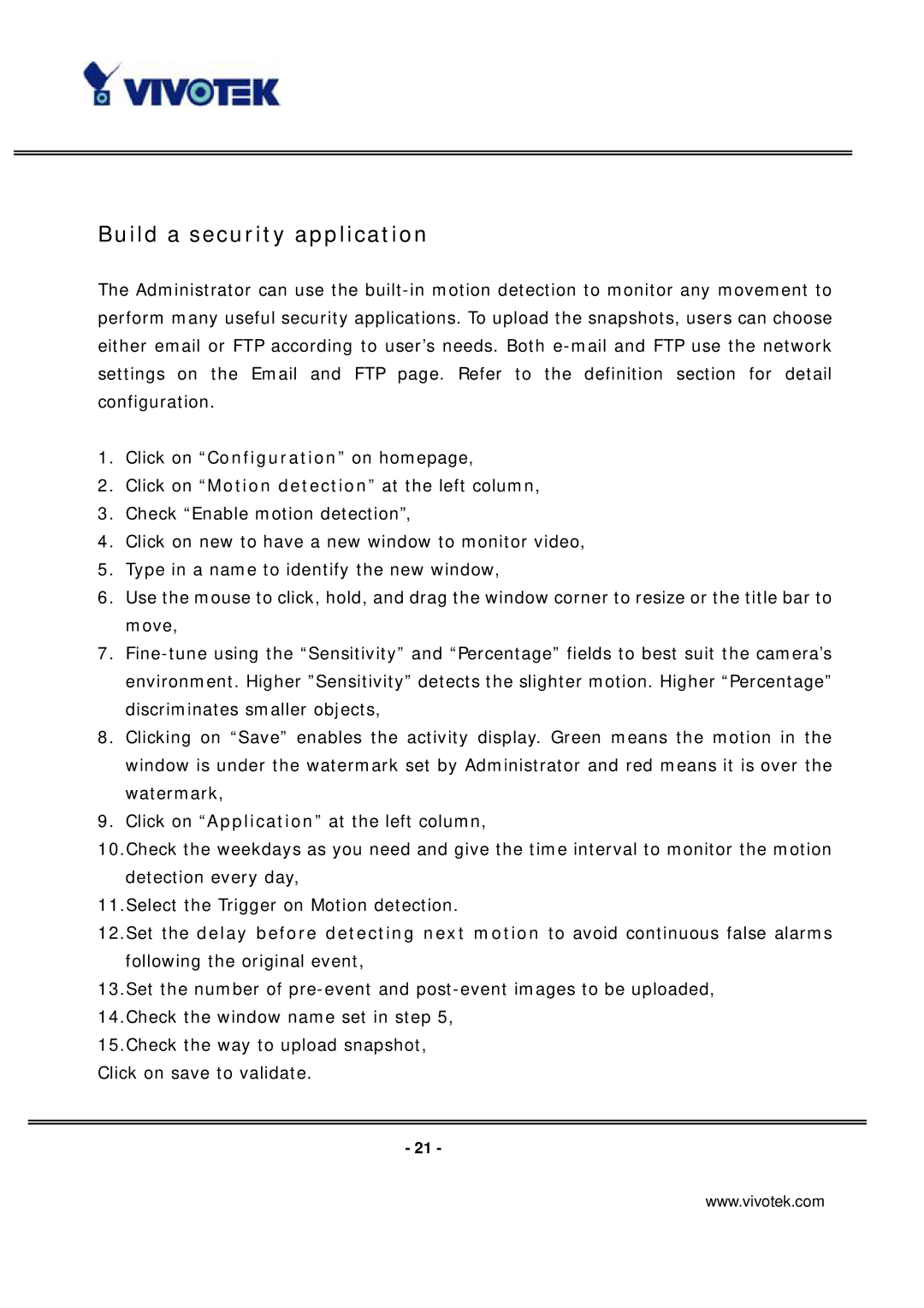 Vivotek IP7131 manual Build a security application 