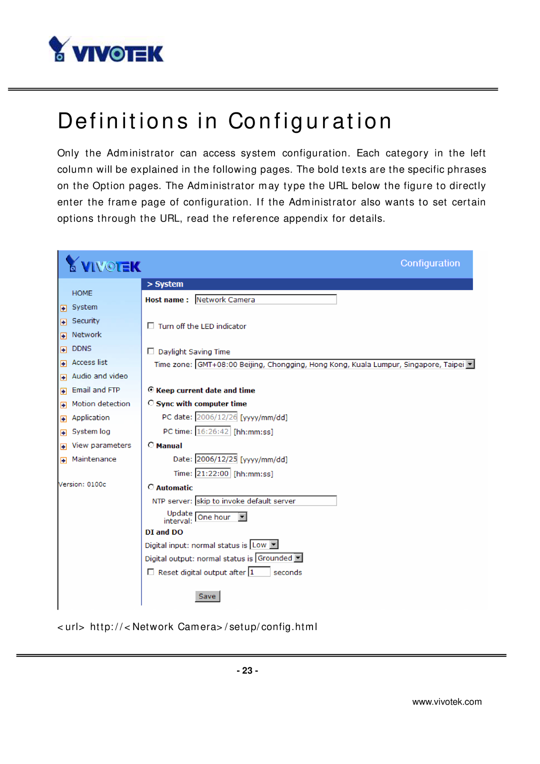 Vivotek IP7131 manual Definitions in Configuration 