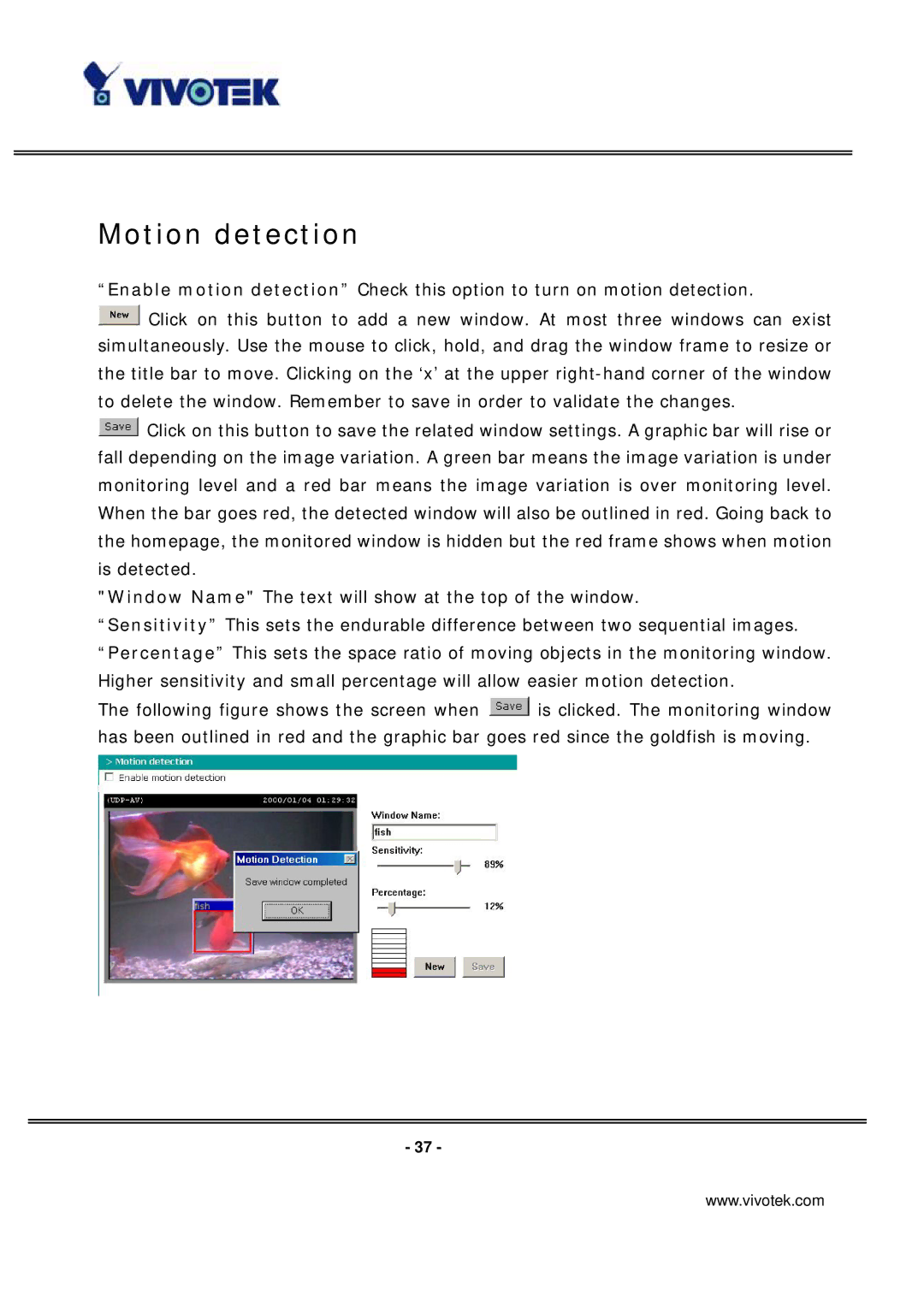 Vivotek IP7131 manual Motion detection 