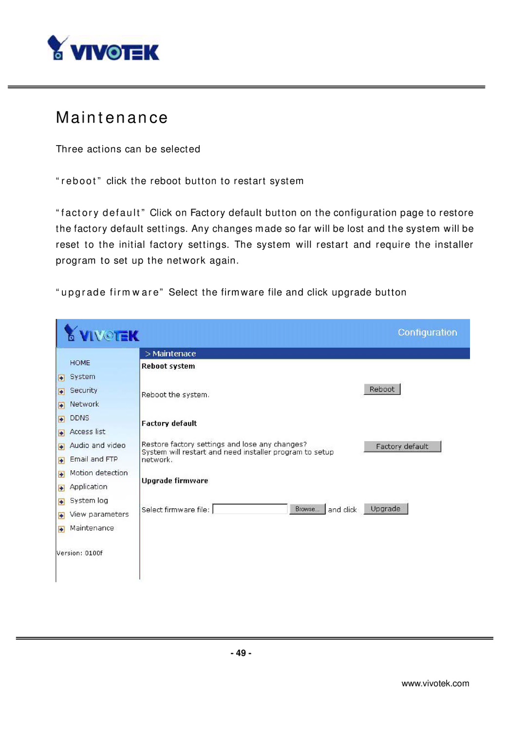 Vivotek IP7131 manual Maintenance 