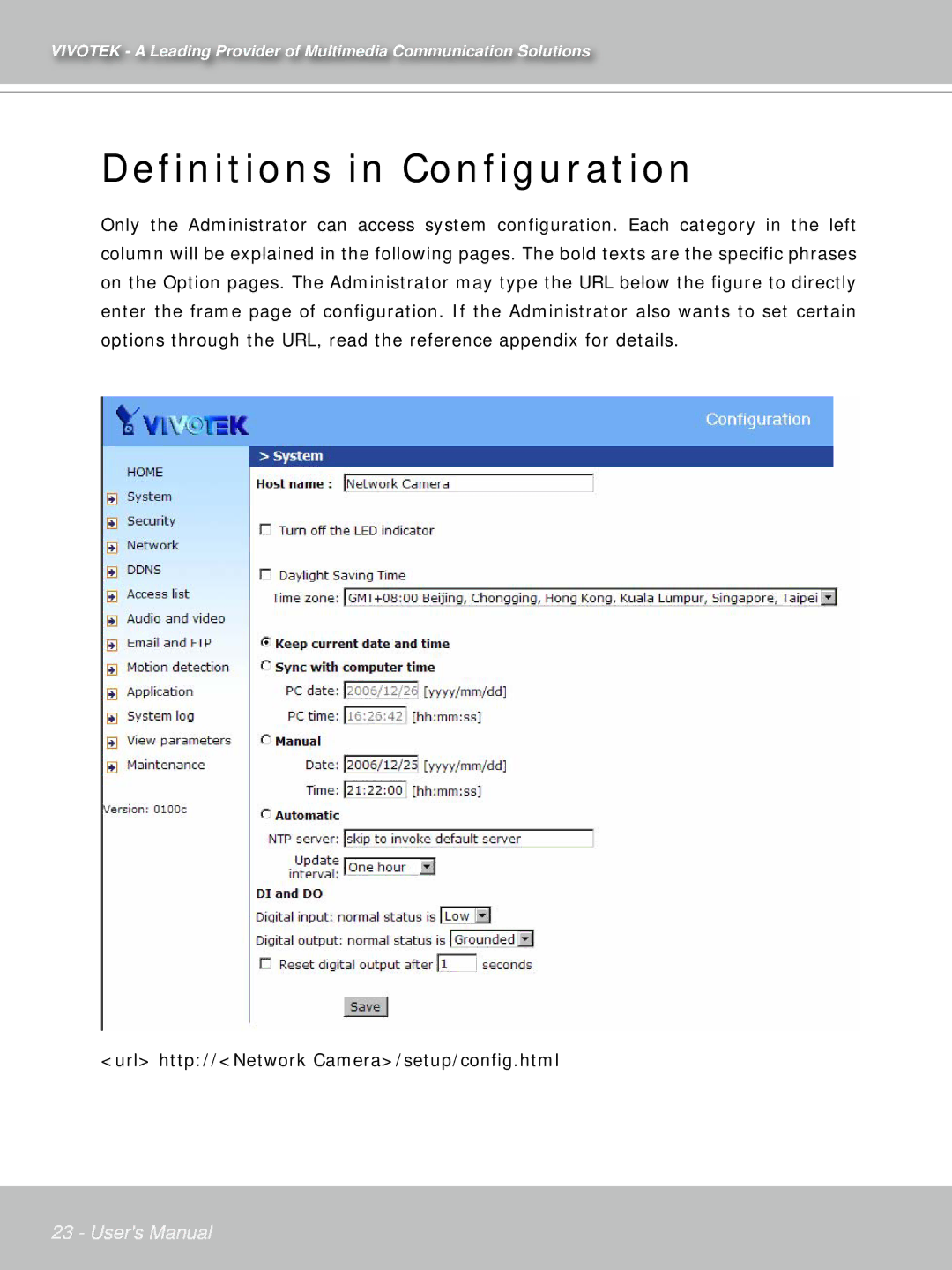 Vivotek IP7132 manual Definitions in Configuration 