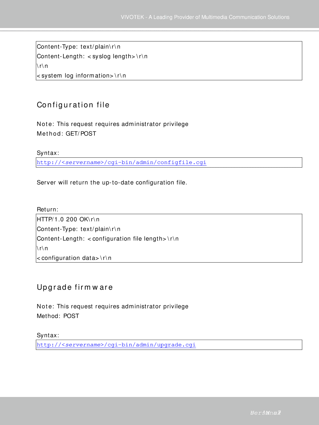 Vivotek IP7132 manual Configuration file, Upgrade firmware 