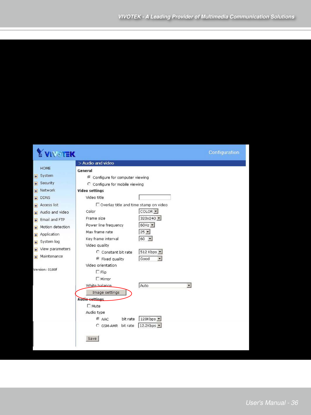 Vivotek IP7132 manual Audio settings, Users Manual 