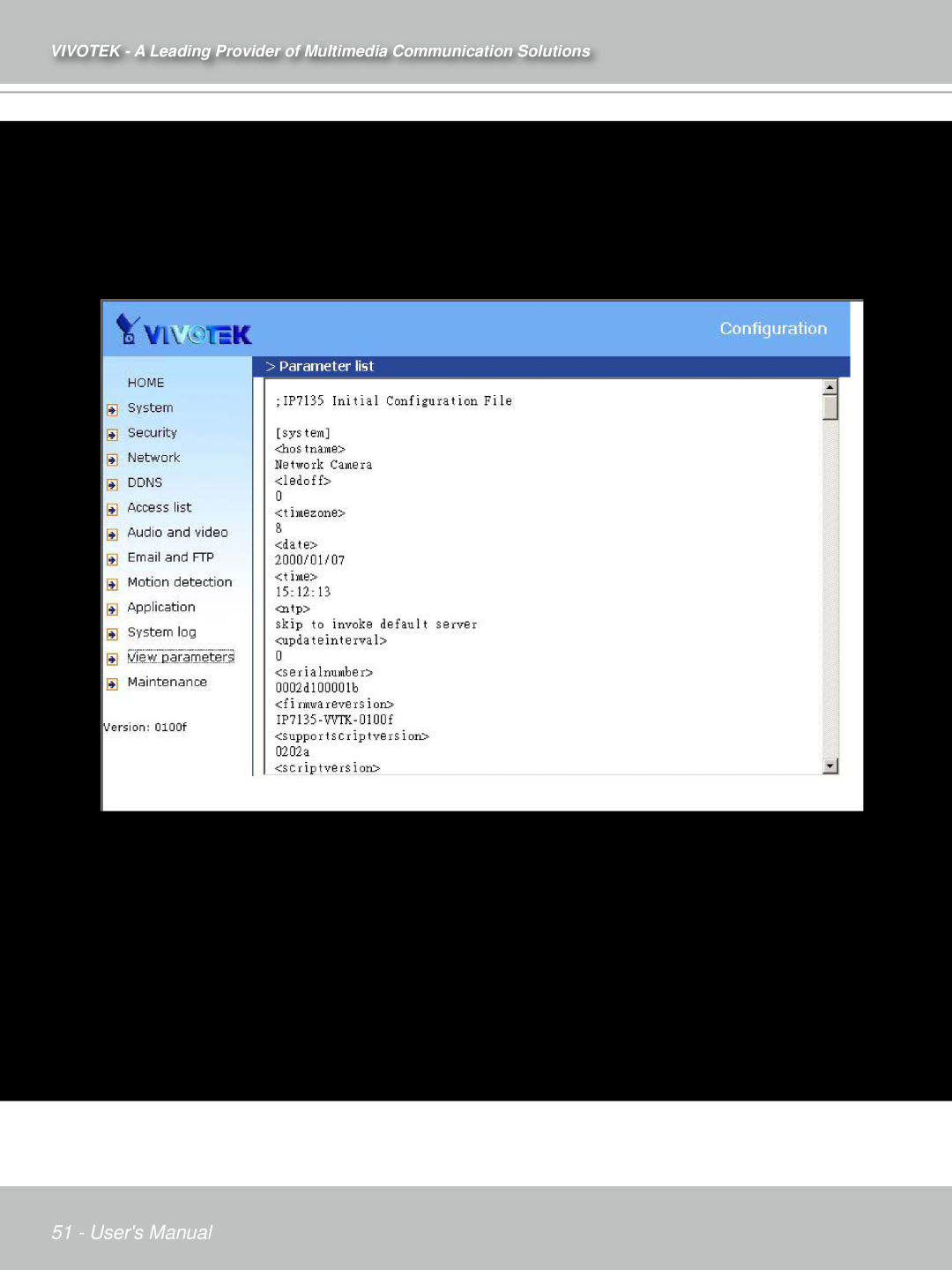 Vivotek IP7132 Viewing system parameters, Users Manual, VIVOTEK - A Leading Provider of Multimedia Communication Solutions 