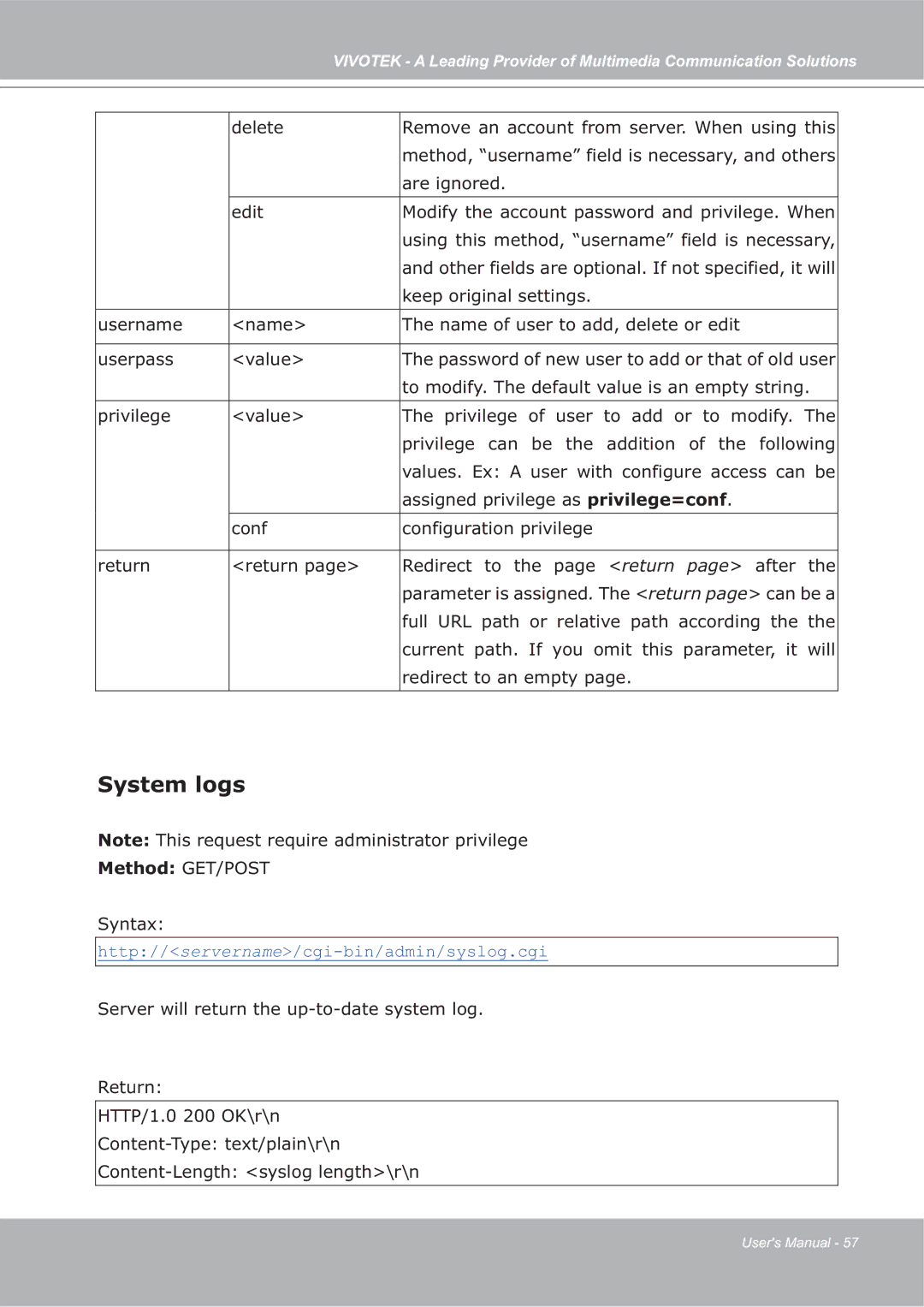 Vivotek ip7135 manual System logs 