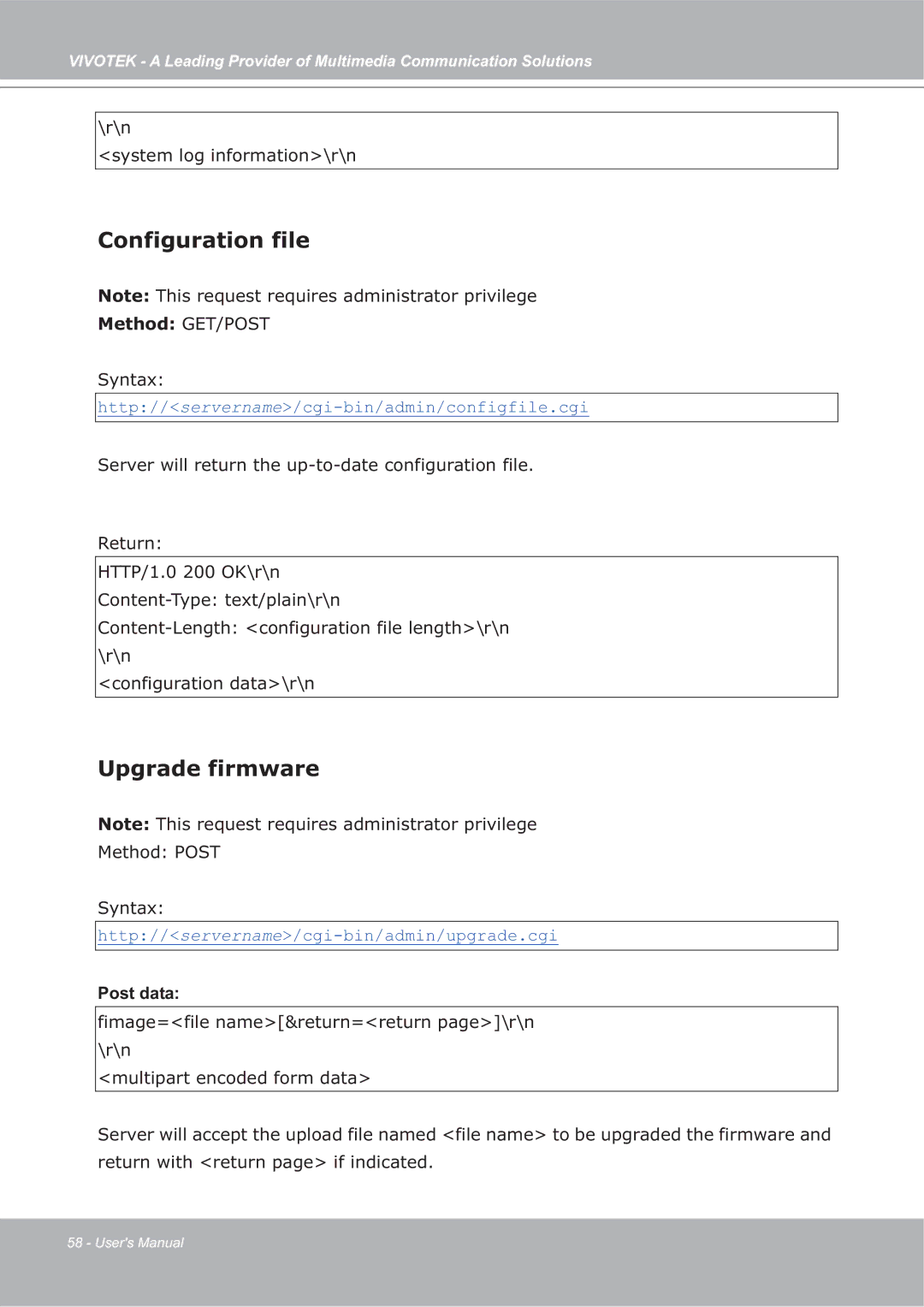 Vivotek ip7135 manual Configuration file, Upgrade firmware 