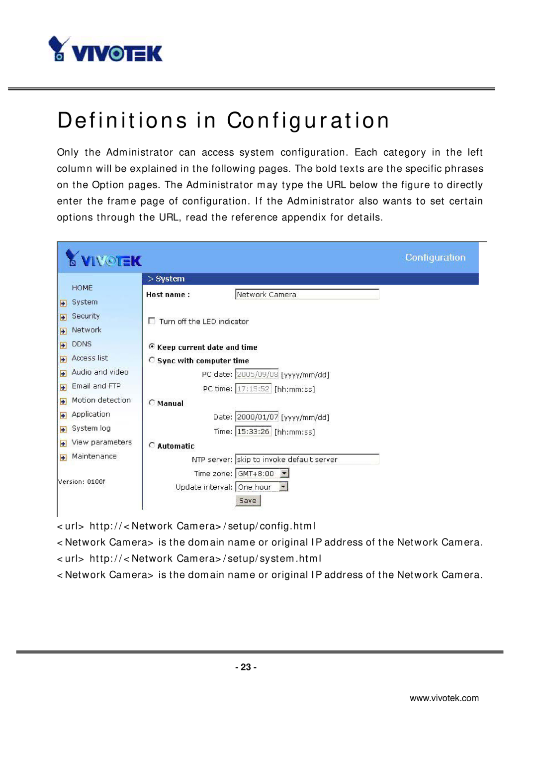 Vivotek ip7135 manual Definitions in Configuration 