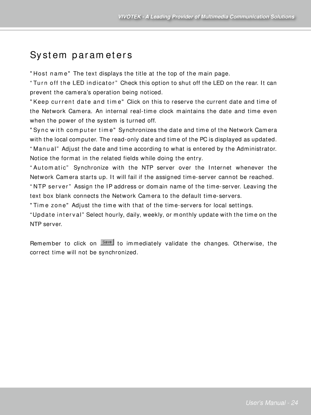 Vivotek IP71353ISMA manual System parameters 