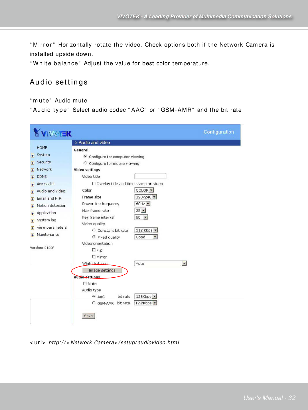 Vivotek IP71353ISMA manual Audio settings 