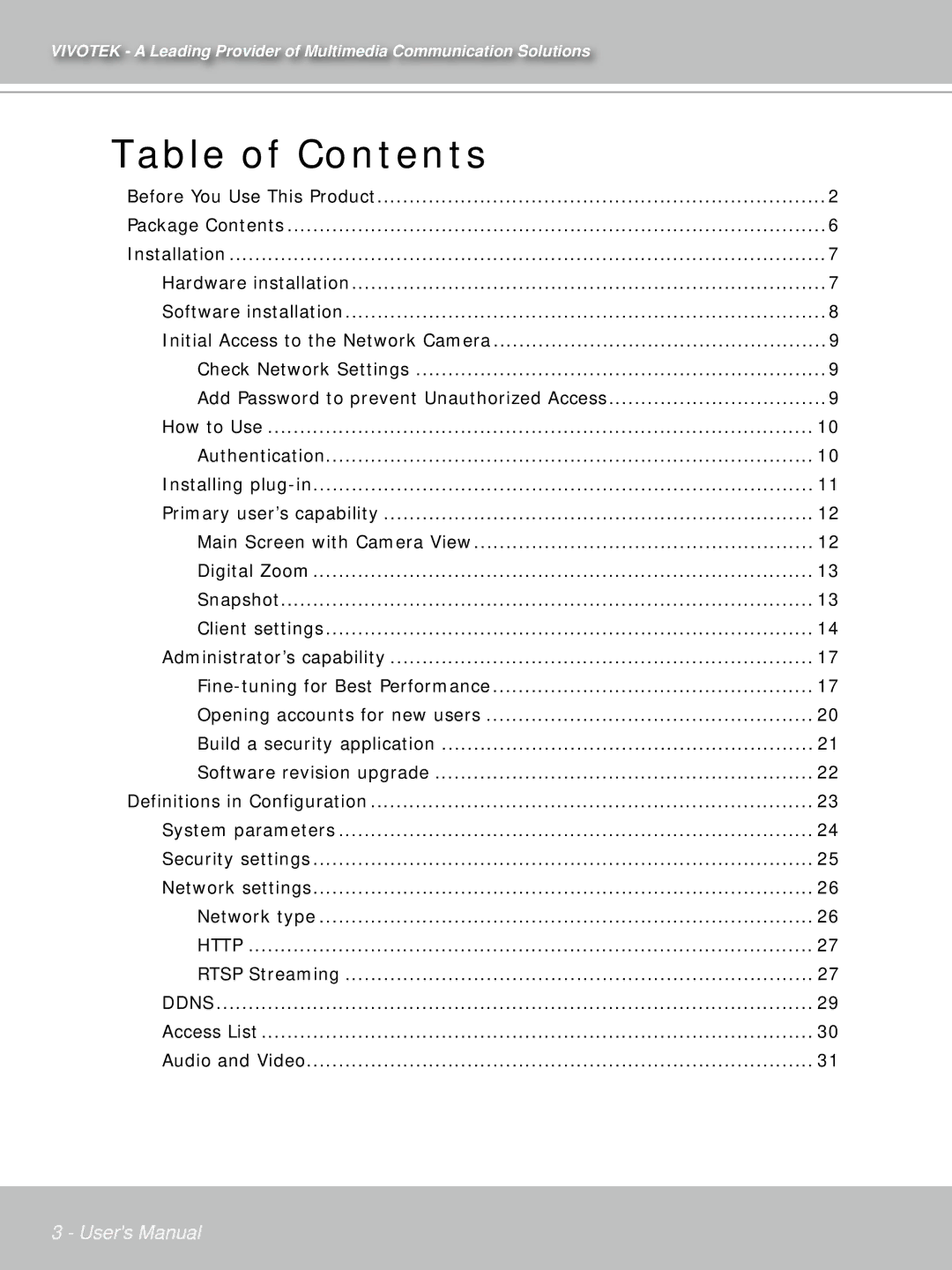 Vivotek IP71353ISMA manual Table of Contents 