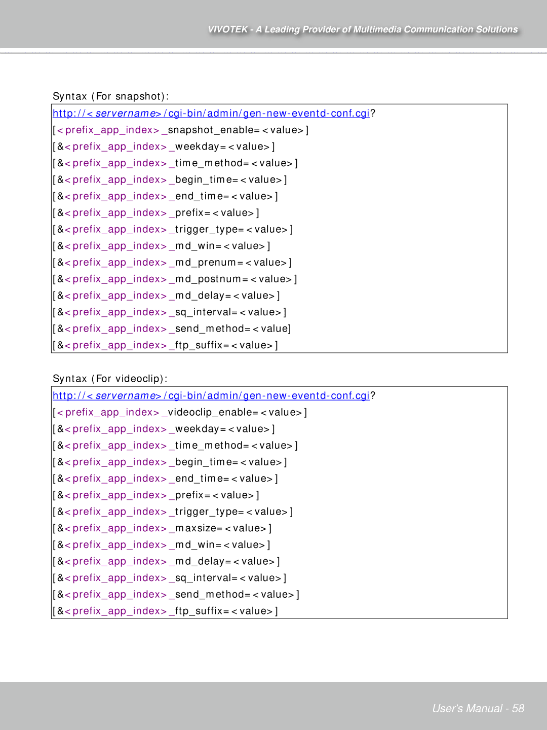 Vivotek IP71353ISMA manual Syntax For snapshot 