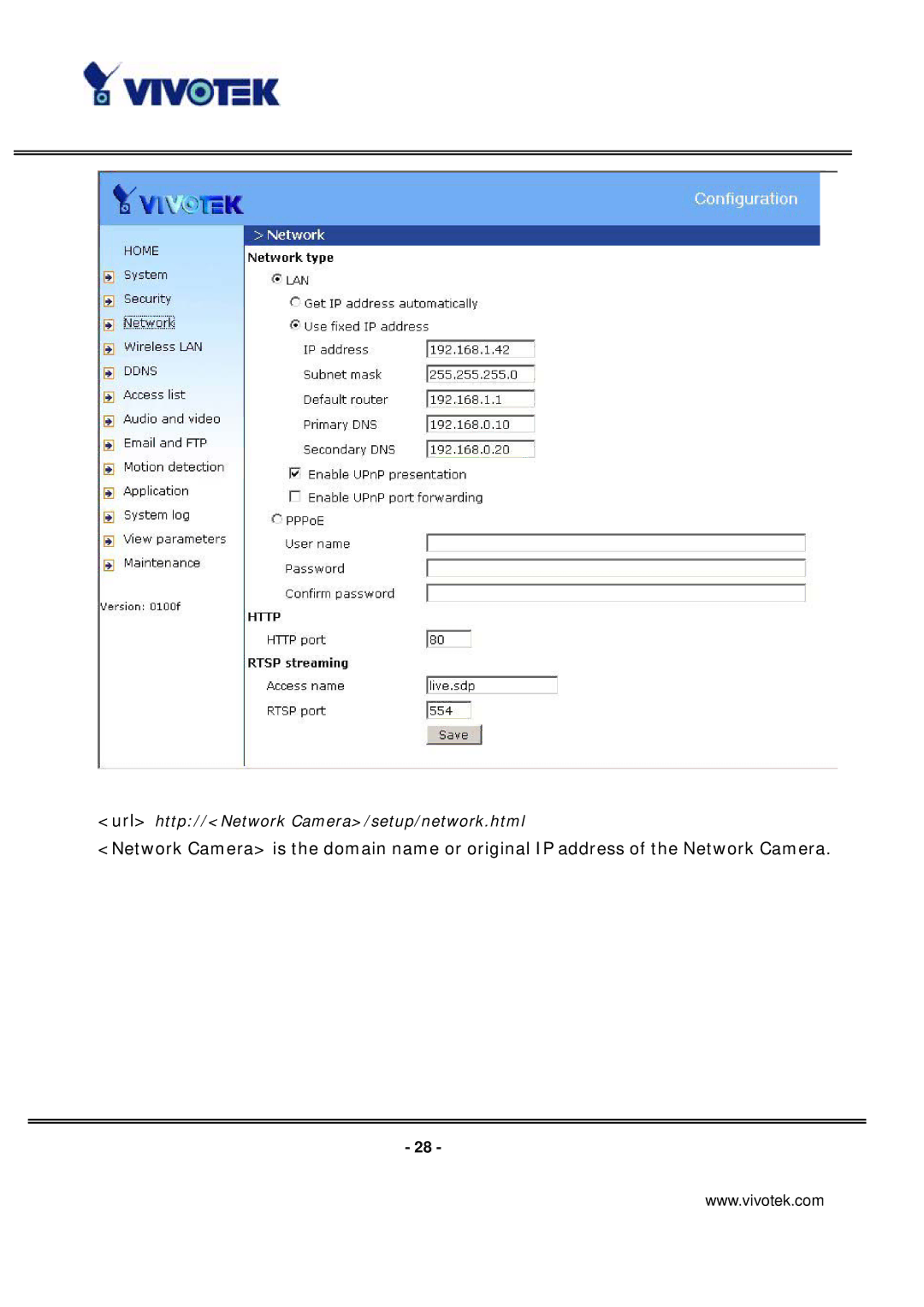 Vivotek IP7137 manual Url http//Network Camera/setup/network.html 