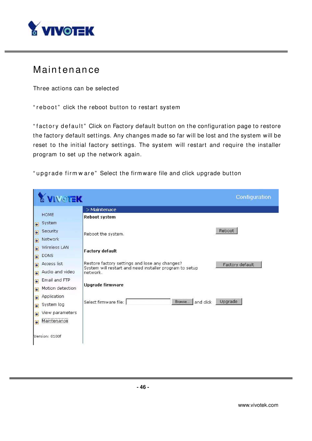 Vivotek IP7137 manual Maintenance 