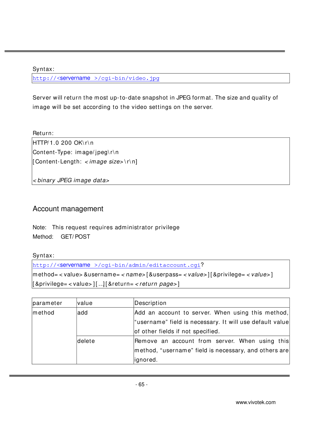 Vivotek IP7137 manual Account management 