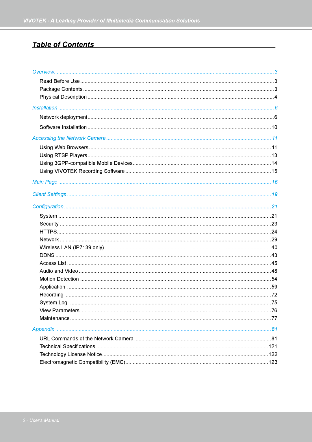 Vivotek IP7139, IP7138 manual Table of Contents 