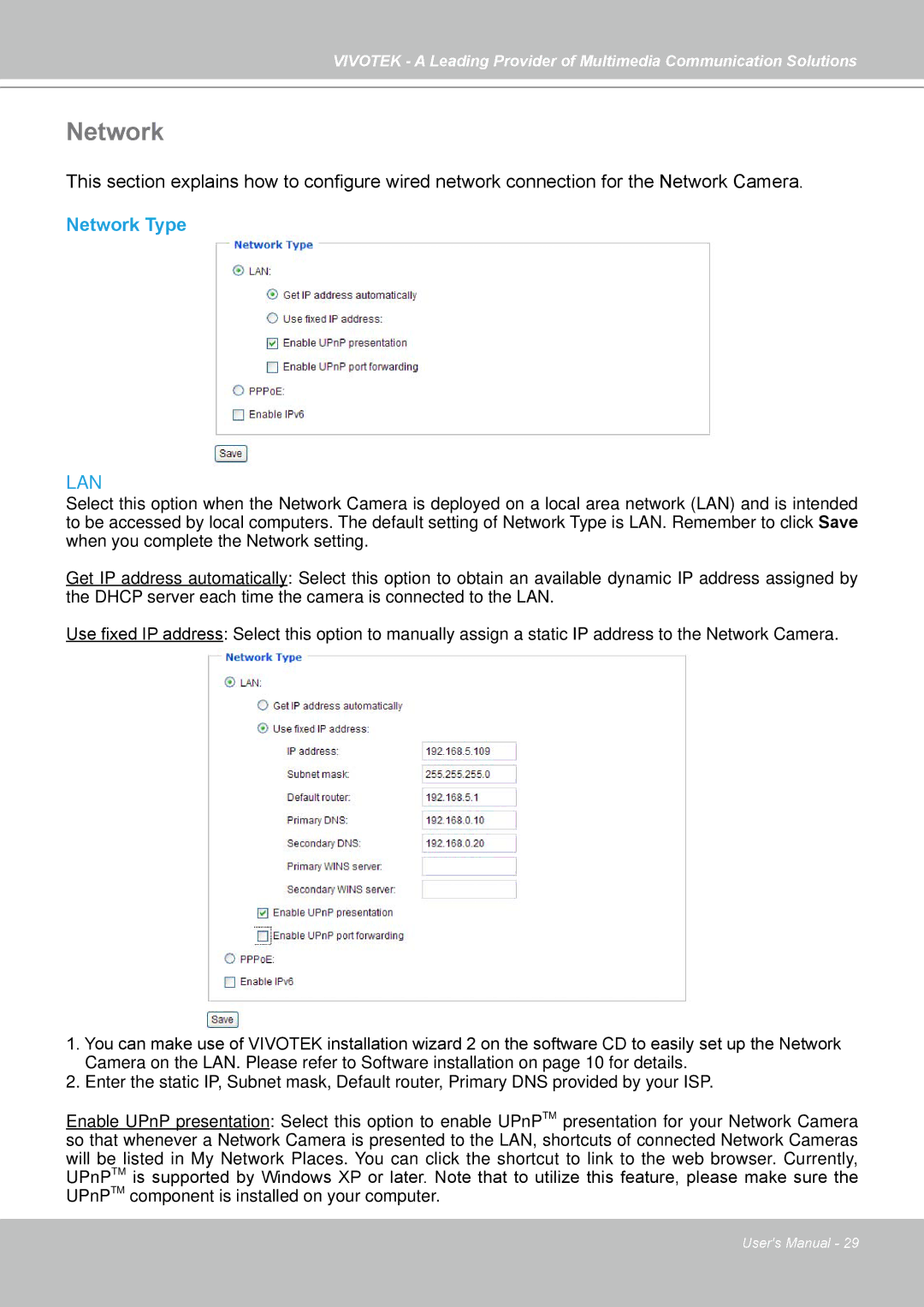 Vivotek IP7138, IP7139 manual Network Type 