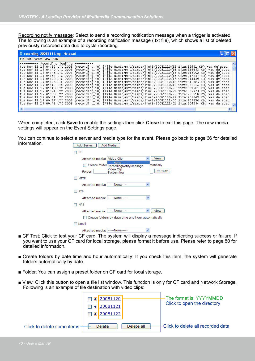 Vivotek IP7139, IP7138 manual Format is Yyyymmdd Click to open the directory 