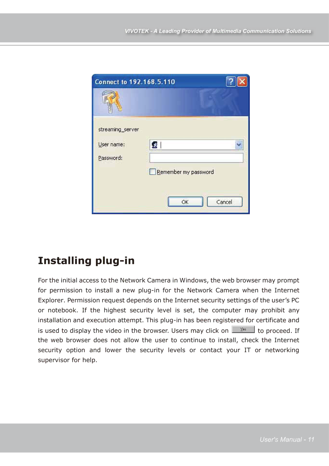 Vivotek IP7139 manual Installing plug-in 