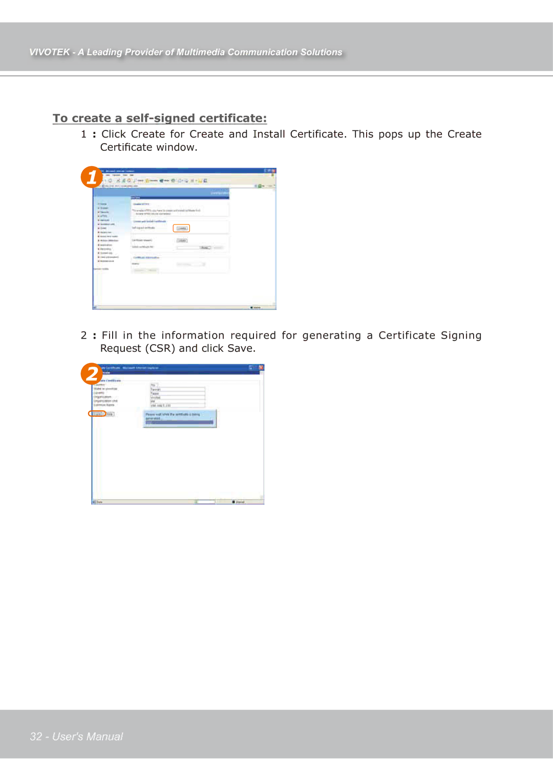 Vivotek IP7139 manual To create a self-signed certificate 