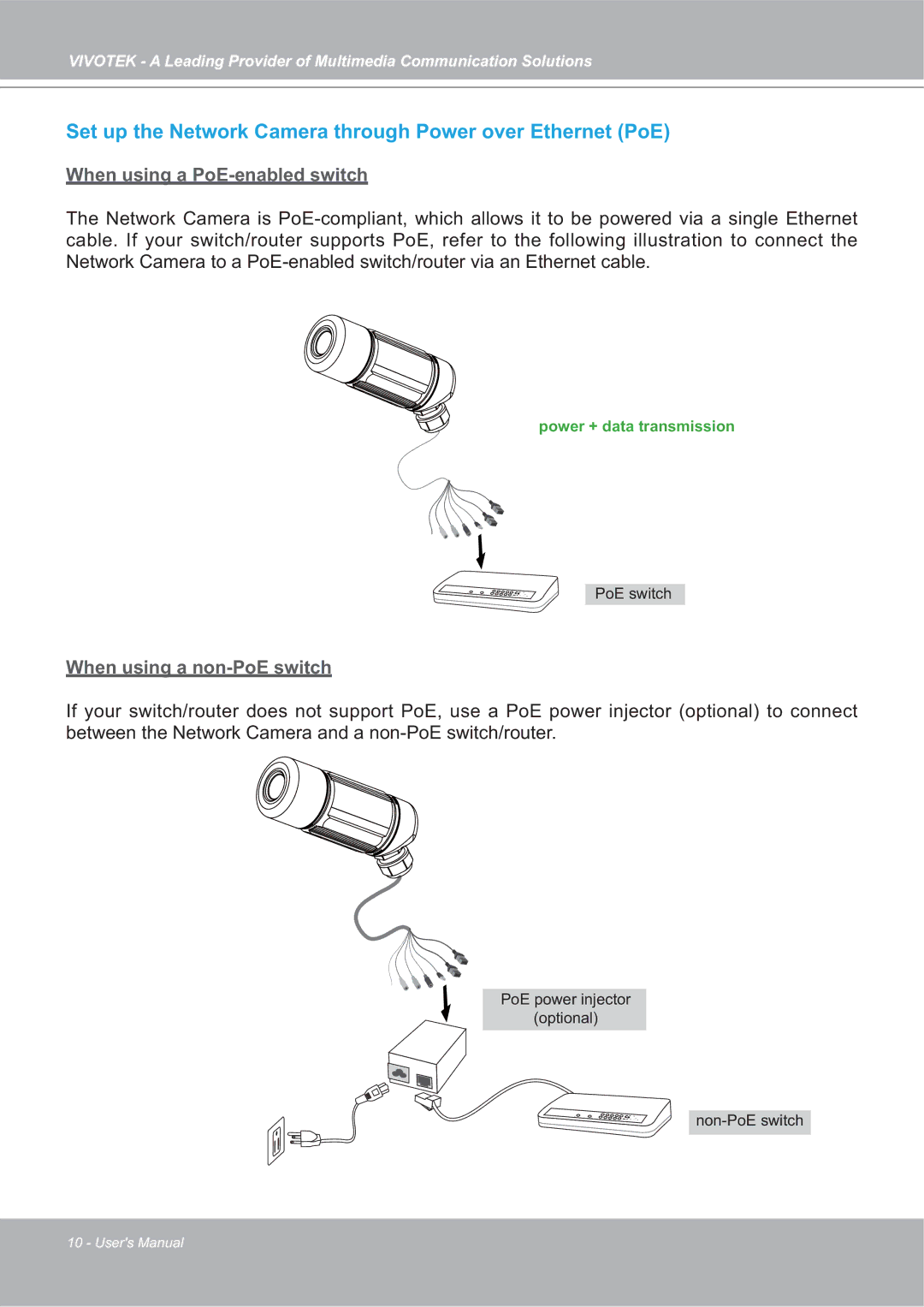 Vivotek IP7142 manual Set up the Network Camera through Power over Ethernet PoE 