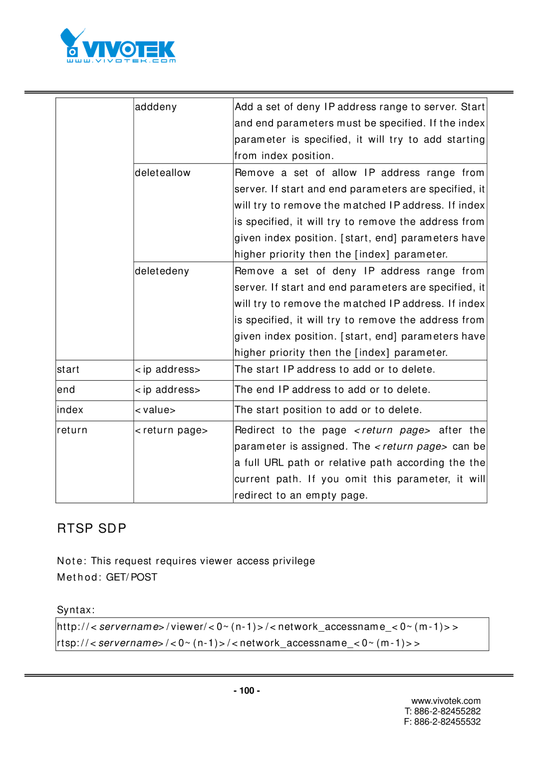 Vivotek IP7151, IP7152 manual Rtsp SDP 