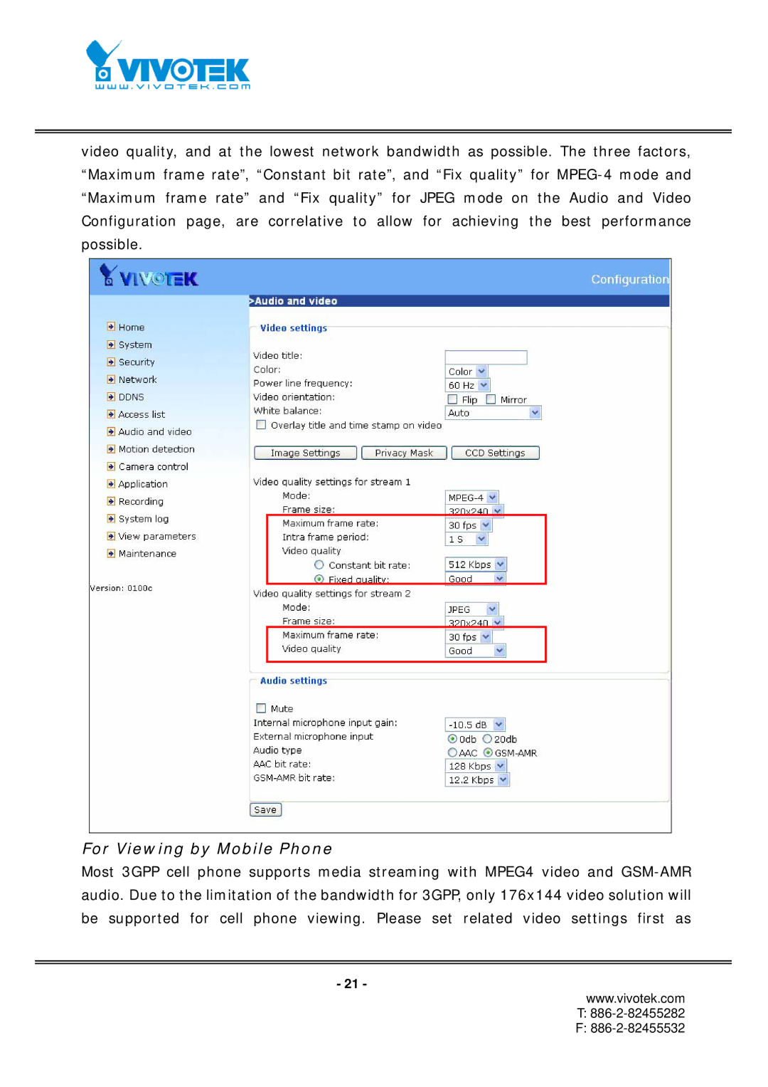 Vivotek IP7152, IP7151 manual For Viewing by Mobile Phone 