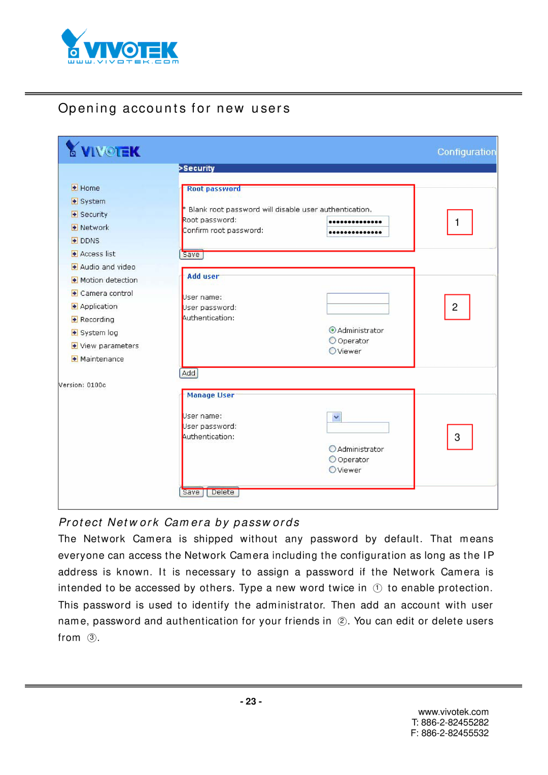 Vivotek IP7152, IP7151 manual Opening accounts for new users, Protect Network Camera by passwords 