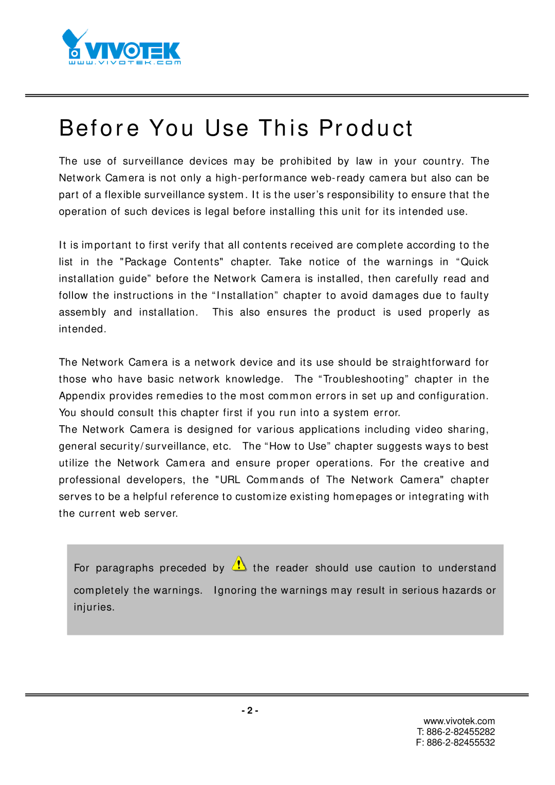 Vivotek IP7151, IP7152 manual Before You Use This Product 