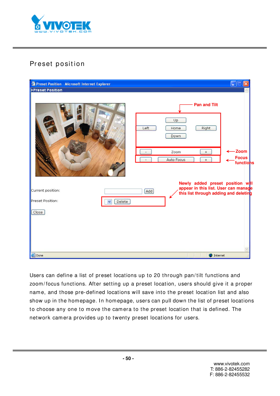 Vivotek IP7151, IP7152 manual Preset position 