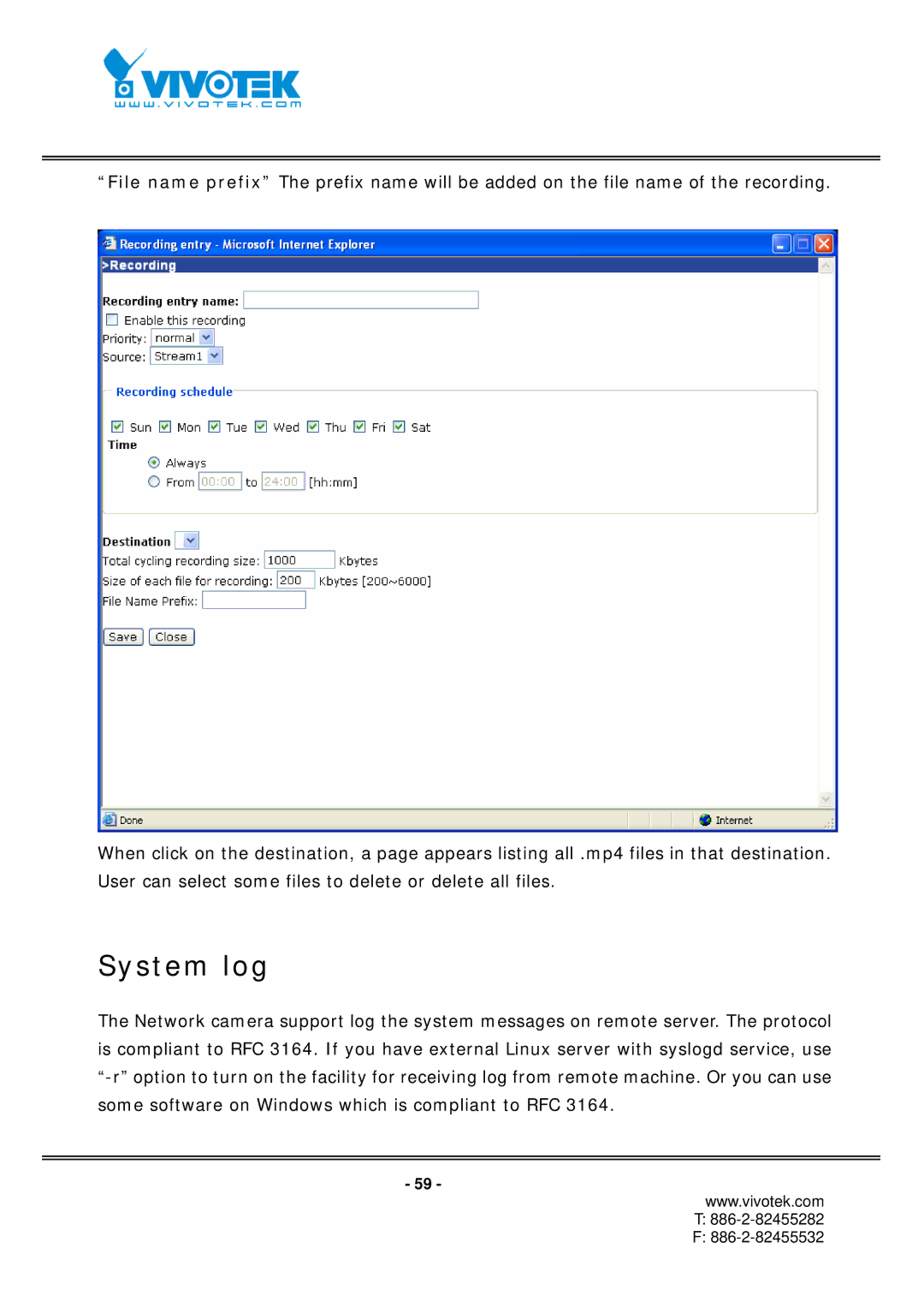 Vivotek IP7152, IP7151 manual System log 